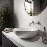 Fototapeta  - close up of a modern sink in a minimal bathroom, natural and neutral colors