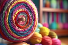 Close-up Of Spinning Wheel With Colorful Wool Yarn