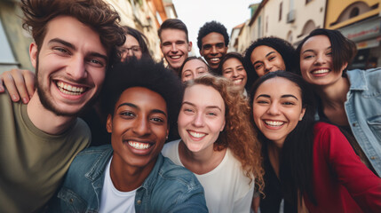 Wall Mural - Group of young people taking selfies