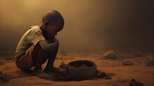 A african poor boy searching foods , hungry boy , Generative AI