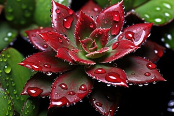 Poster - water droplets falling on a succulent plants leaves