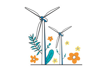 Aufkleber - Green energy concept with people scene in flat web design. Alternative energy generation by wind turbine station with green technology. Vector illustration for social media banner, marketing material.