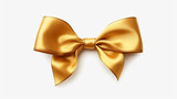 Fototapeta  - Decorative golden bow with long ribbon isolated on white background, generative AI