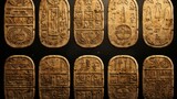 Enigmatic hieroglyphic symbols on ancient stone tablets
