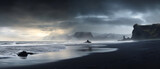 Fototapeta Fototapety do łazienki - Czarna plaża i fale - tło. Burzowe niebo, nadciągający sztorm na wybrzeżu