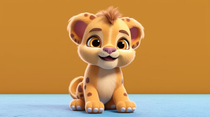 cute lion cub baby illustration 3d rendered, generative AI