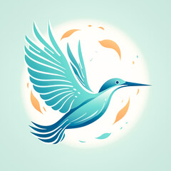 Wall Mural - Simple blue bird logo design, generative AI.