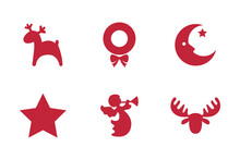 Set Of Christmas Icons, Christmas-tree Decorations, Patterns For Greeting Cards, Flat Vector Illustration