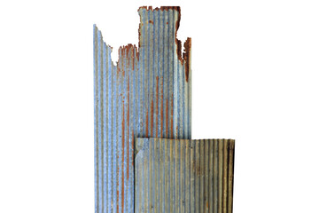 The old zinc for the wall is rusty and dirty isolated on white background.