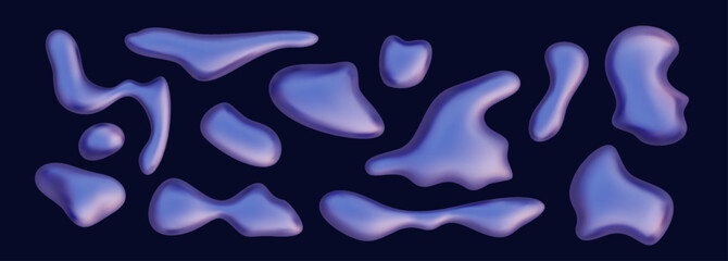Wall Mural - Chrome liquid 3D shapes in Y2K style. 3D vector illustration features metal abstract liquid shapes, fluid forms in aesthetic futuristic design.