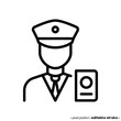 Customs control thin line icon, officer checking passport. Pixel perfect, editable stroke. Modern vector illustration.