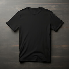 A full black blank t shirt mockup, dark background, structure