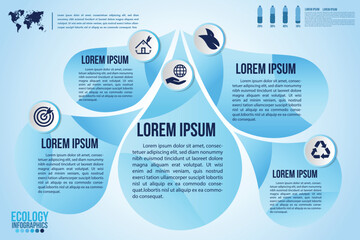 Wall Mural - infographic eco water blue design elements process 5 steps or options parts with drop of water. ecol