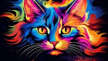 Psychedelic Luna Cat On A Black Background