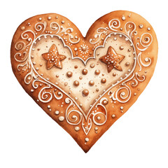 Wall Mural - gingerbread heart watercolor illustration, generative AI