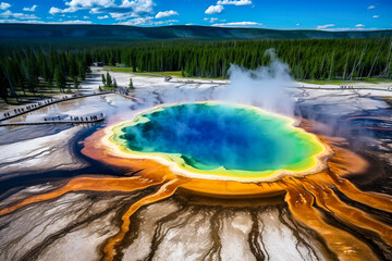 Sticker - Drone photo of geothermal pool Yellowstone National Park in winter 