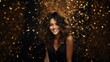 Portrait of beautiful young woman with curly hairstyle and golden confetti