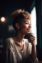 Wall Mural - shot of an attractive young woman enjoying a cup of coffee at home