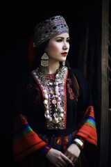 Wall Mural - shot of a woman in traditional dress standing outside