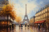 Fototapeta Paryż - Stunning oil painting depicting Paris cityscape. Generative AI