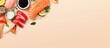 © HN Works - Different types of sushi and sashimi against a isolated pastel background Copy space