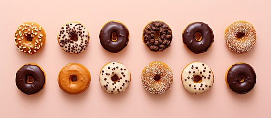 Poster - Isolated chocolate donuts isolated pastel background Copy space