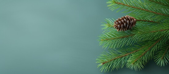 Leinwandbilder - Compact pine twig circular emerald spikes sizable macro isolated pastel background Copy space
