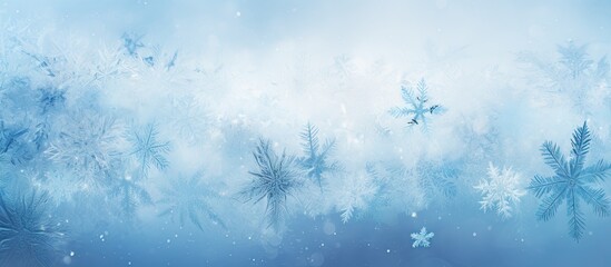 Fototapete - High magnification reveals ice crystals and snowflakes isolated pastel background Copy space