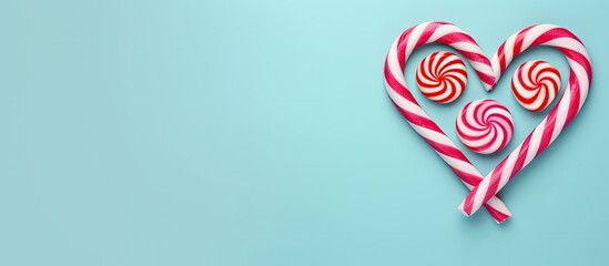 Aufkleber - Festive multicolored candy cane without shadow on a isolated pastel background Copy space Decorative striped texture Top view