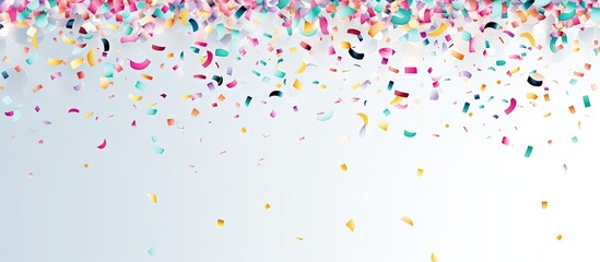 Poster - Abstract festive illustration of falling confetti on a isolated pastel background Copy space representing a celebration such as Christmas New Year or a birthday Bright paper tinsel makes for a