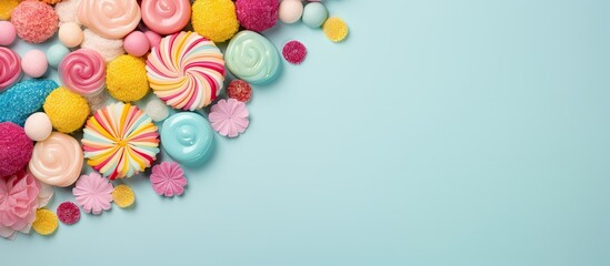 Aufkleber - Colorful candies against isolated pastel background Copy space