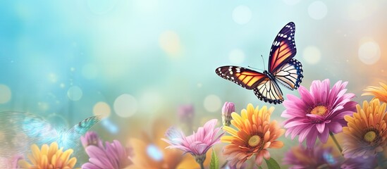 Canvas Print - butterfly perched on a blossom isolated pastel background copy space