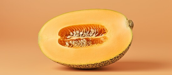 Aufkleber - Close up of ripe melon with seeds on a isolated pastel background Copy space