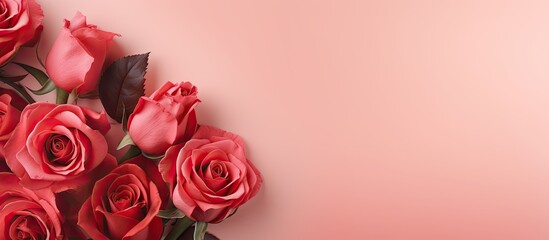 Poster - Gorgeous crimson flowers isolated pastel background Copy space