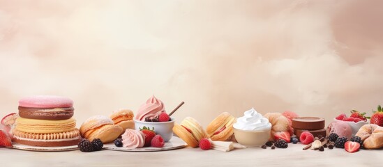 Sticker - ingredients and methods used in making pastries isolated pastel background Copy space