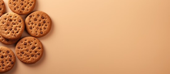 Poster - Closeup of isolated milk chocolate crispy cookies on a isolated pastel background Copy space
