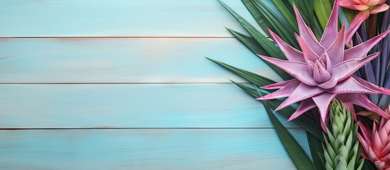 Canvas Print - Aloe Vera and colorful flowers on isolated pastel background Copy space en board