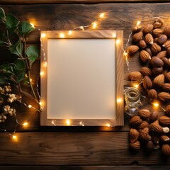 Sticker - Menu frame in a pub or bar with art decor in the form of nuts, garlands