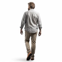A Young, Stylish Man, Viewed From Behind, Walking With A Pensive Expression.