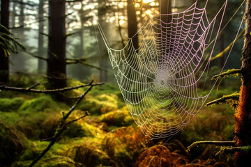 close up of cob web in the autumn forest