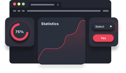 statistic chart browser window, web interface, illustration isolated