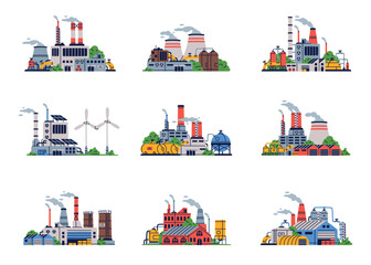 Sticker - Factory and Plant Building as Industrial Complex with Pipe and Chimney Vector Set