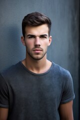 Wall Mural - portrait of a handsome young man posing against a grey wall outside