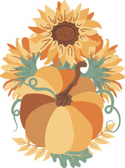Wall Mural - Autumn Pumpkins Sunflowers compositions isolated Vector illustration on white background