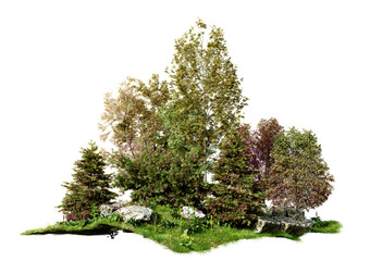 Wall Mural - Isolated small autumn forest, 3D illustrations rendering 