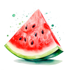 Poster - slice of watermelon isolated, watercolor, generative AI