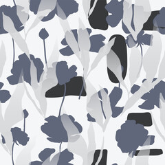 Wall Mural - Abstract floral silhouette seamless pattern