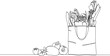 © Christian Horz - continuous single line drawing of shopping bag filled with fresh vegetables, line art vector illustration