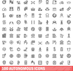 Sticker - 100 autonomous icons set. Outline illustration of 100 autonomous icons vector set isolated on white background