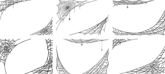 Wall Mural - Spider web set for cards and background for Halloween october holidays